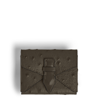 Nib Card Holder with Handle in Ostrich-Embossed Leather