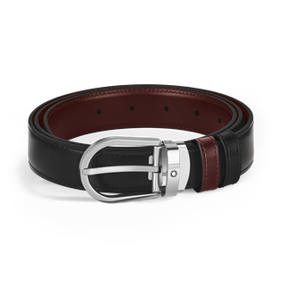 Horseshoe buckle black/burgundy 30mm reversible leather belt