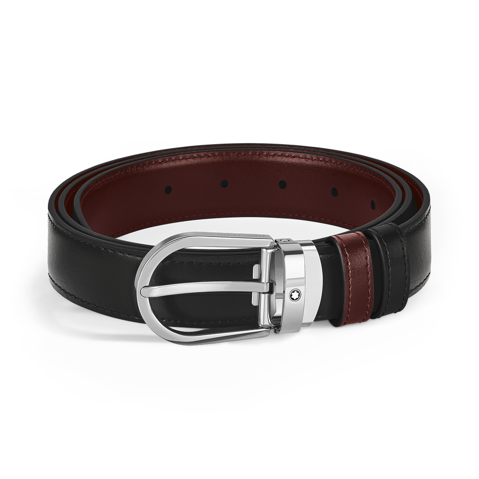 Horseshoe buckle black/burgundy 30mm reversible leather belt - 1