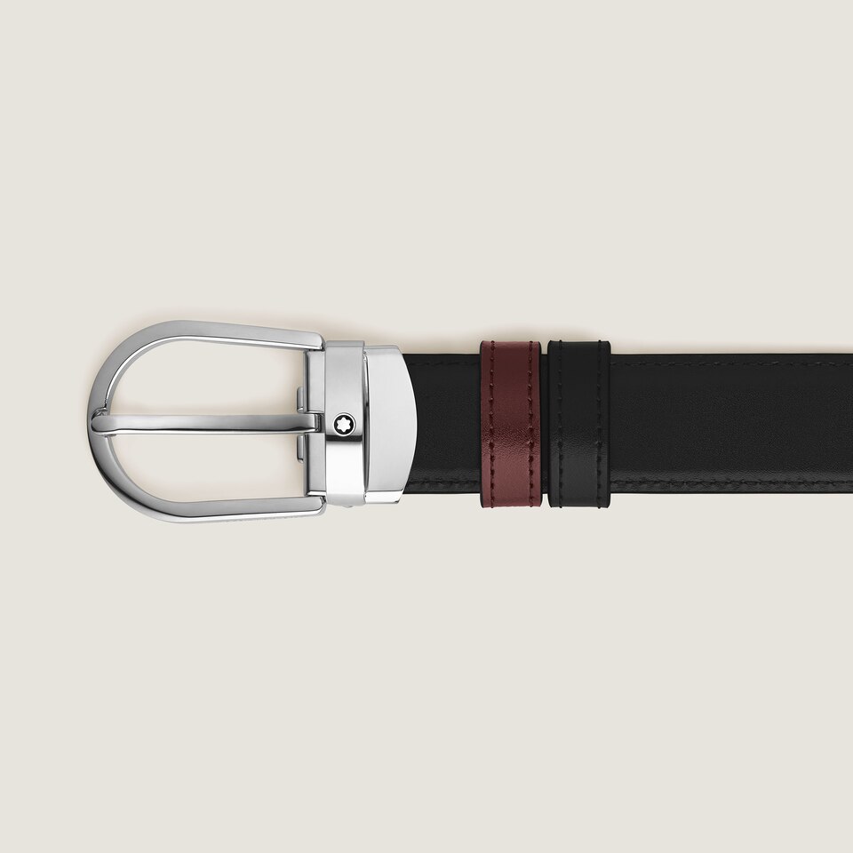 Horseshoe buckle black/burgundy 30mm reversible leather belt - 3