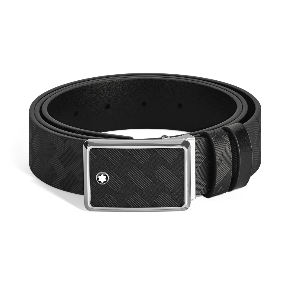 Marquetry plate buckle black/black 30mm reversible leather belt - 1