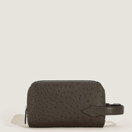 Wash Bag in Ostrich-Embossed Leather