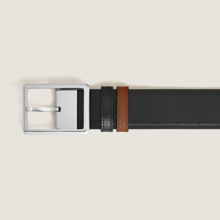 35 mm Reversible Belt in Sartorial Leather with Rectangular Buckle