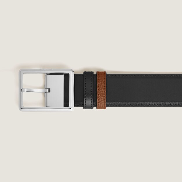 35 mm Reversible Belt in Sartorial Leather with Rectangular Buckle - 3