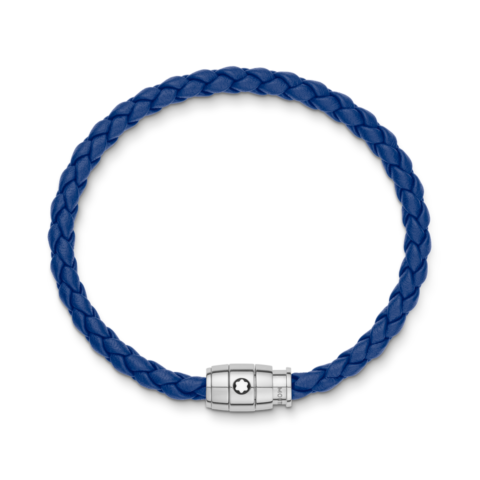 Bracelet Steel 3 rings closing and Blue leather - 2