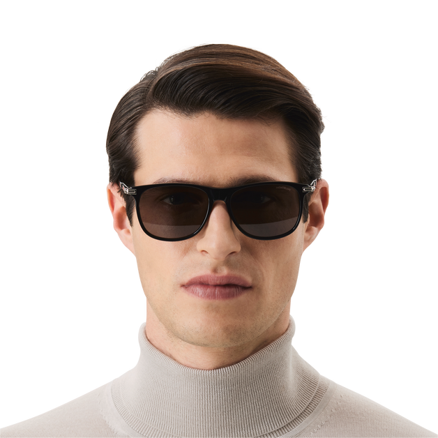 Occhiali da Sole Rettangolari con Montatura in Acetato Nero - 4