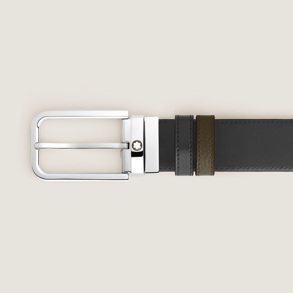 35 mm Reversible Belt in Grain Leather with Rectangular Buckle - 3