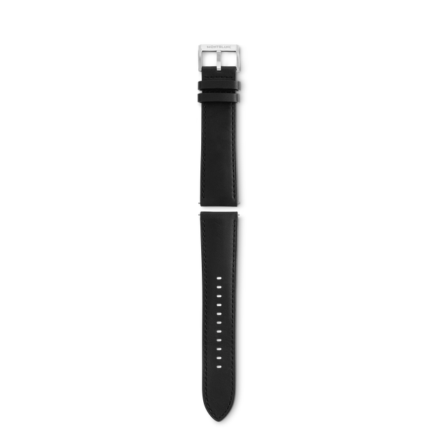 Bracelet en cuir de veau noir avec boucle ardillon grise - 1