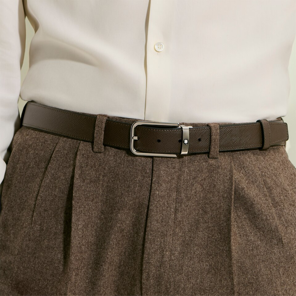 30 mm Reversible Belt in Sartorial Leather with Rectangular Buckle - 4