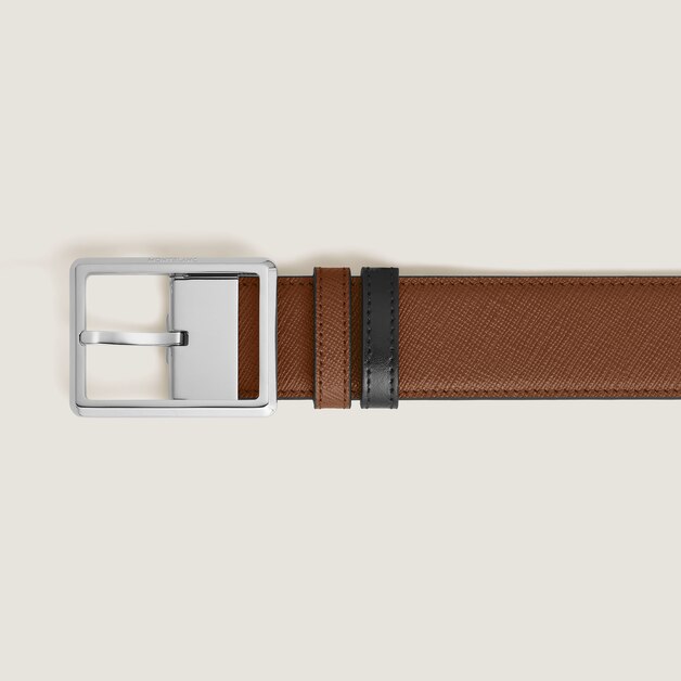 35 mm Reversible Belt in Sartorial Leather with Rectangular Buckle - 2