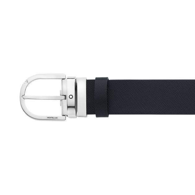 Horseshoe buckle printed black/mosto 35 mm reversible leather belt - 5