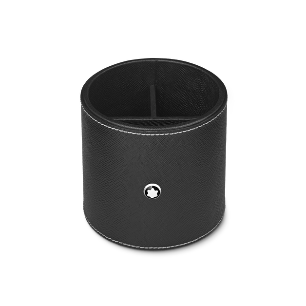 Round pen holder in black leather - 1
