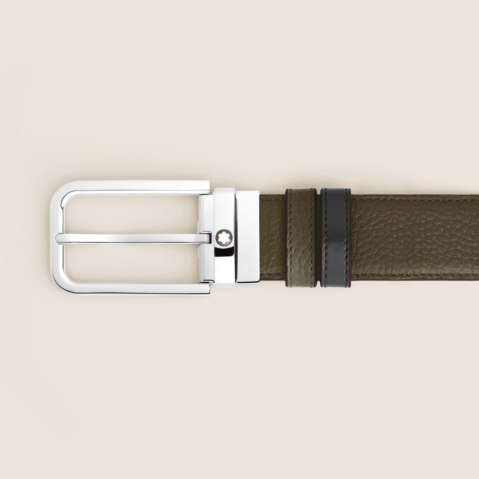 35 mm Reversible Belt in Grain Leather with Rectangular Buckle - 2