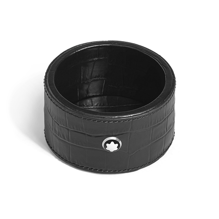 Small Round Desk Tray in Croco-Embossed Leather