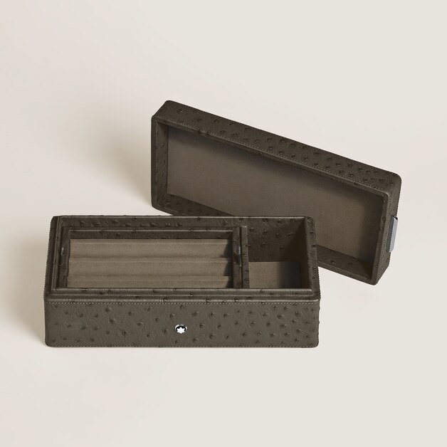 Pen Box, Ostrich-Embossed Leather, Khaki - 5
