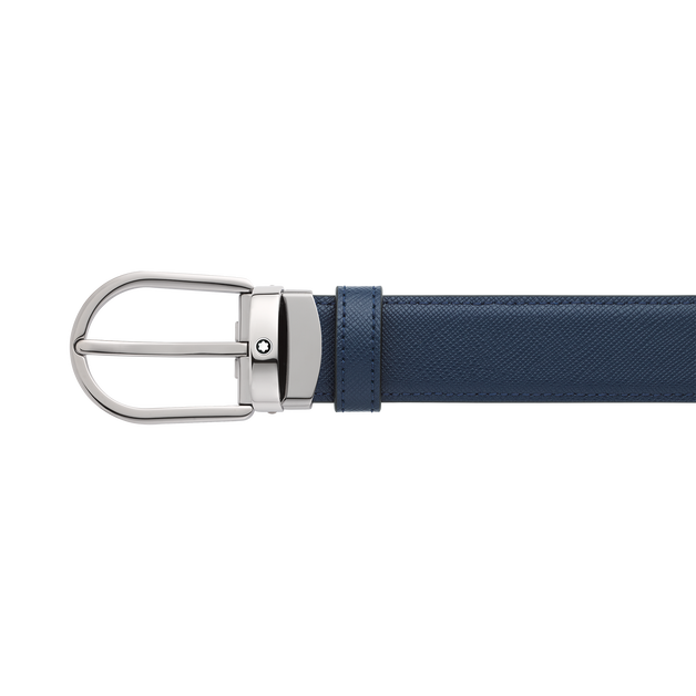 Horseshoe buckle black/blue 30 mm reversible leather belt - 4