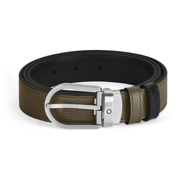 Horseshoe Buckle Khaki/Black 30 mm Reversible Leather Belt - 1