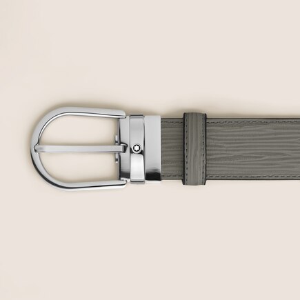 Cinturón de piel gris medio de 35 mm con hebilla en forma de herradura