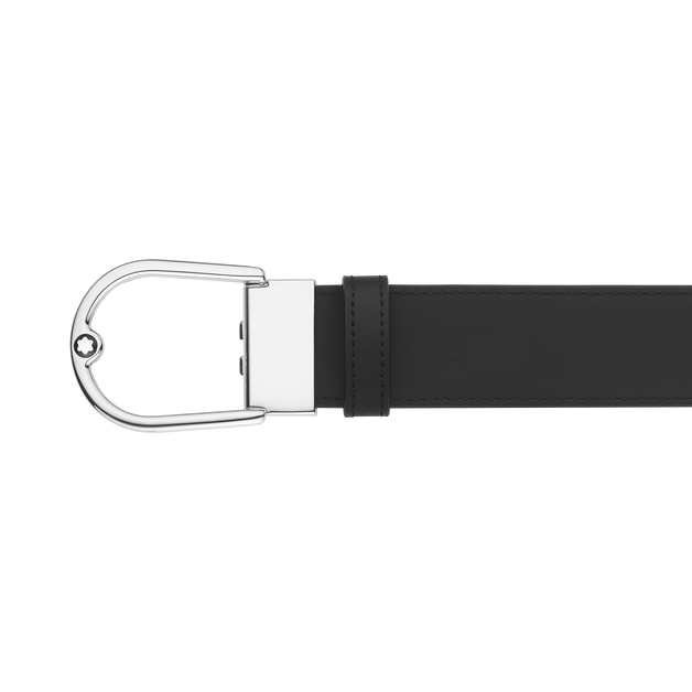 Horseshoe buckle printed black/plain black 35 mm reversible leather belt - 4