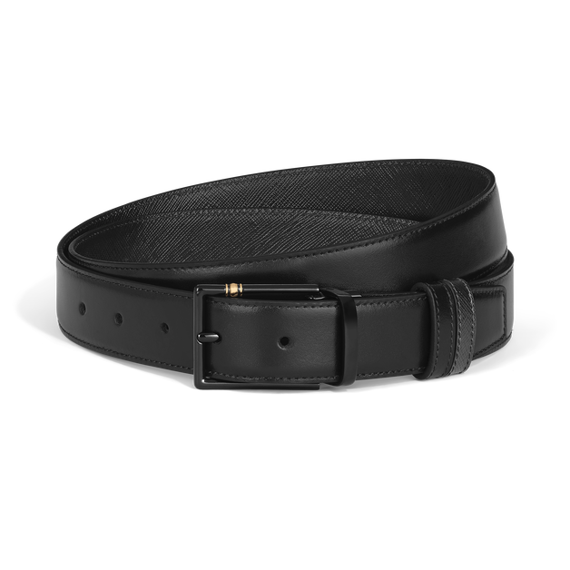 حزام ذو وجهين بعرض 30 مم من الجلد مزوّد بمشبك مايسترشتوك مستطيل الشكل - 1