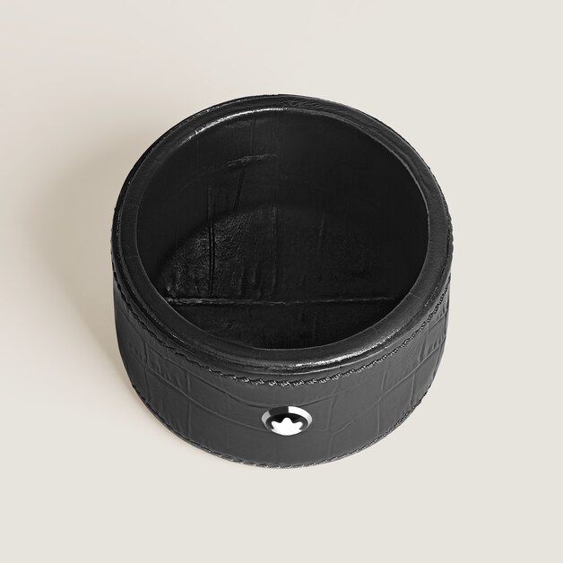 Small Round Desk Tray in Croco-Embossed Leather - 2