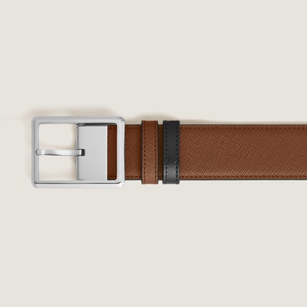 35 mm Reversible Belt in Sartorial Leather with Rectangular Buckle
