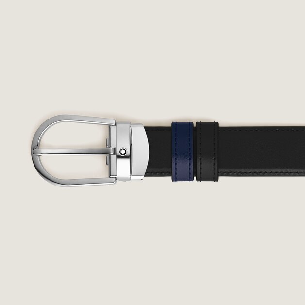 Horseshoe Buckle Black/Ink blue 30&nbsp;mm Reversible Leather Belt - 3