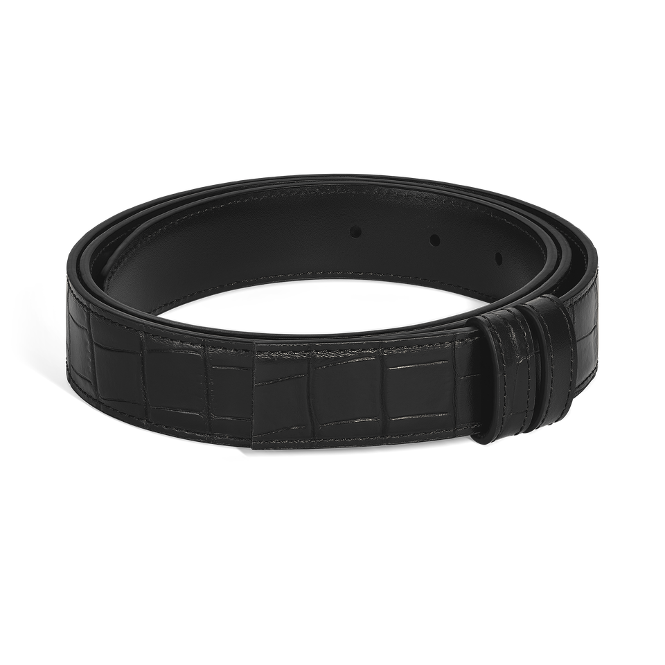 Black printed crocodile/black Meisterst&uuml;ck 30mm reversible leather strap - 1
