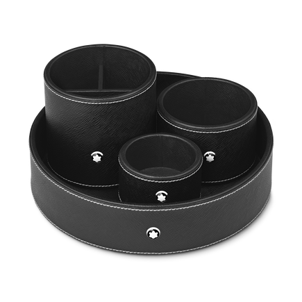 Grand Plateau de Bureau Rond en Cuir Sartorial