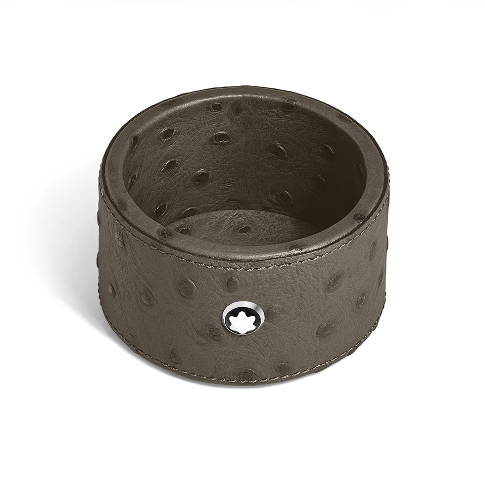 Small Round Desk Tray in Ostrich-Embossed Leather - 1
