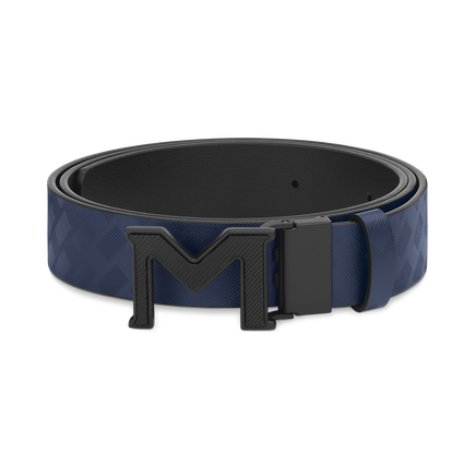 Cinturón reversible de piel negra y azul lisa de 35 mm con hebilla M y motivo Extreme 3.0