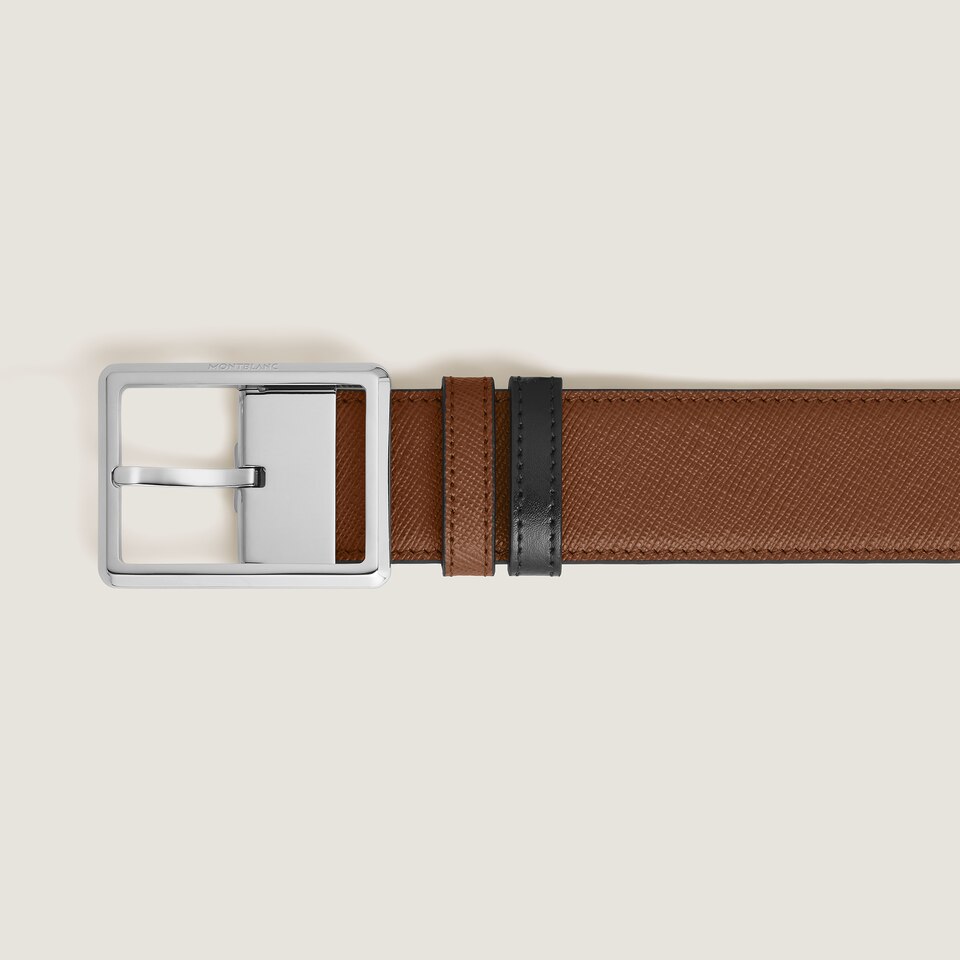 35 mm Reversible Belt in Sartorial Leather with Rectangular Buckle - 2