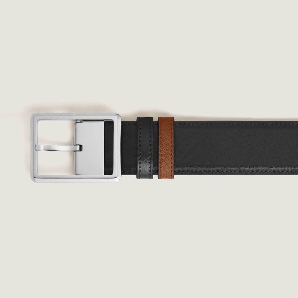 35 mm Reversible Belt in Sartorial Leather with Rectangular Buckle - 3