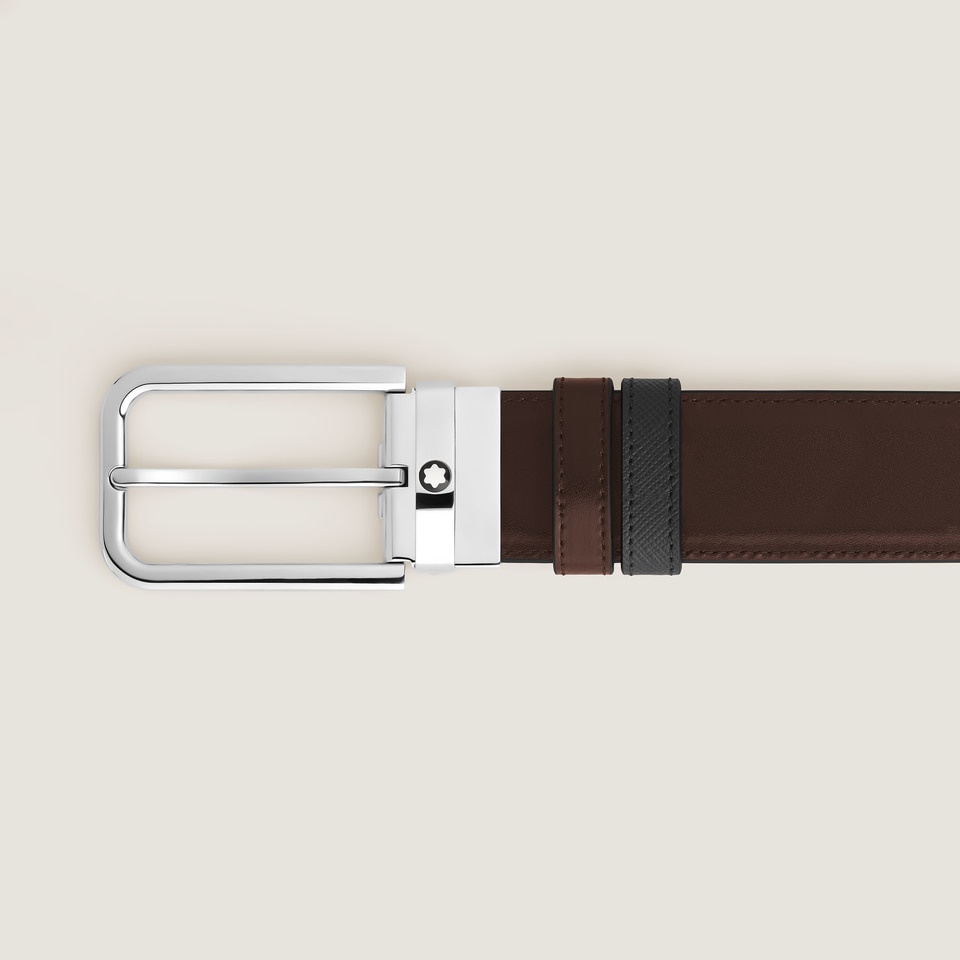 35 mm Reversible Belt in Sartorial Leather with Rectangular Buckle - 3