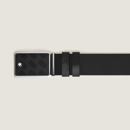 Marquetry Plate Buckle Black/Black 30&nbsp;mm Reversible Leather Belt