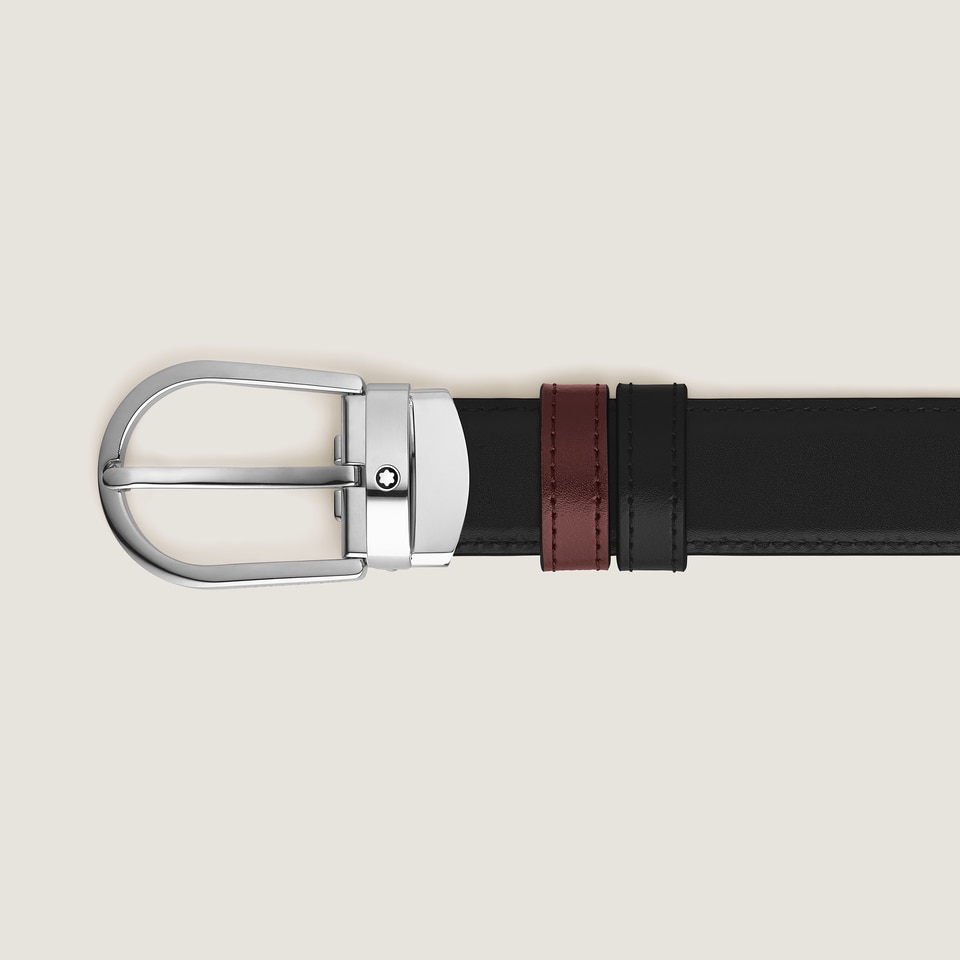 Horseshoe Buckle Black/Burgundy 30&nbsp;mm Reversible Leather Belt - 3