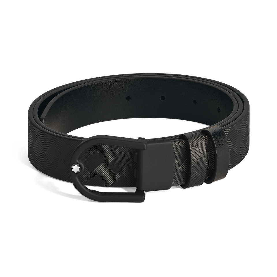 Horseshoe light buckle black/black 30mm reversible leather belt - 1