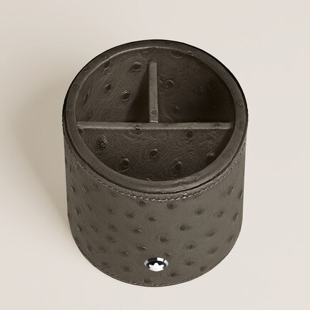 Pen Holder, Ostrich-Embossed Leather, Khaki