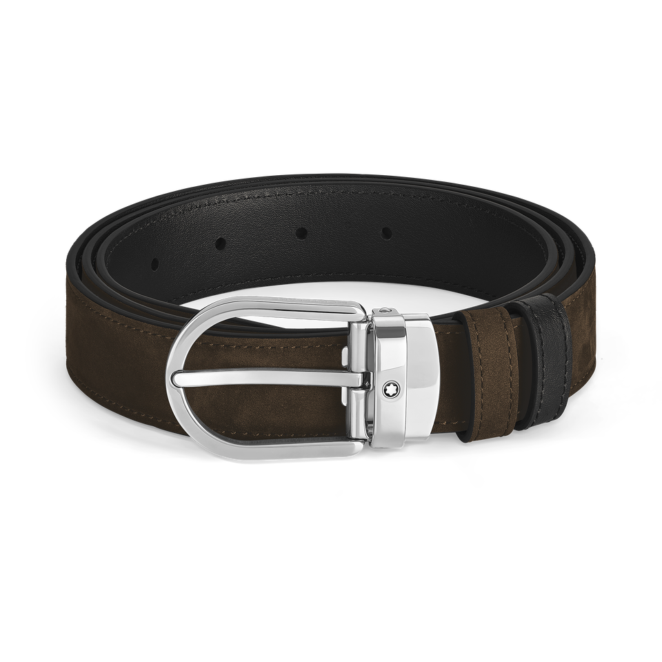 Horseshoe buckle brown/black 30mm reversible leather belt - 1