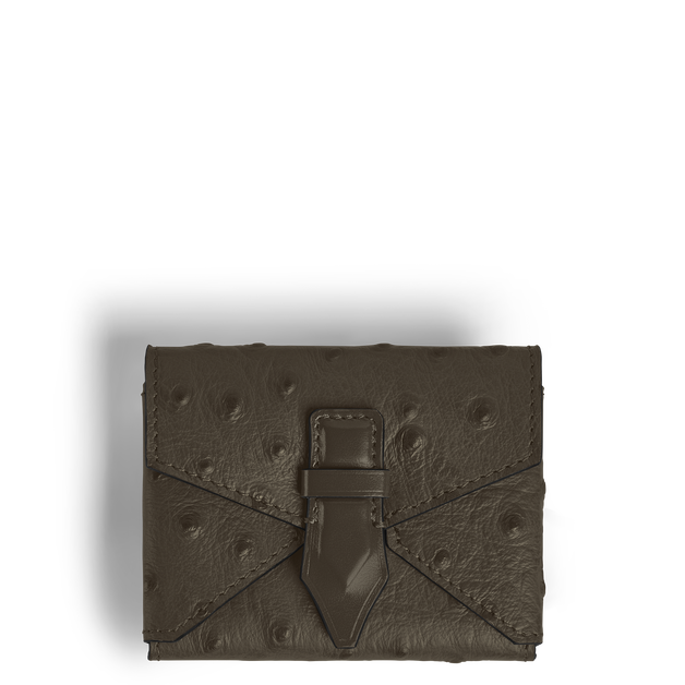 Nib Card Holder with Handle in Ostrich-Embossed Leather - 1