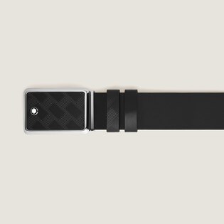 Marquetry plate buckle black/black 30mm reversible leather belt