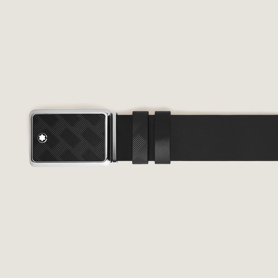 Marquetry plate buckle black/black 30mm reversible leather belt - 2