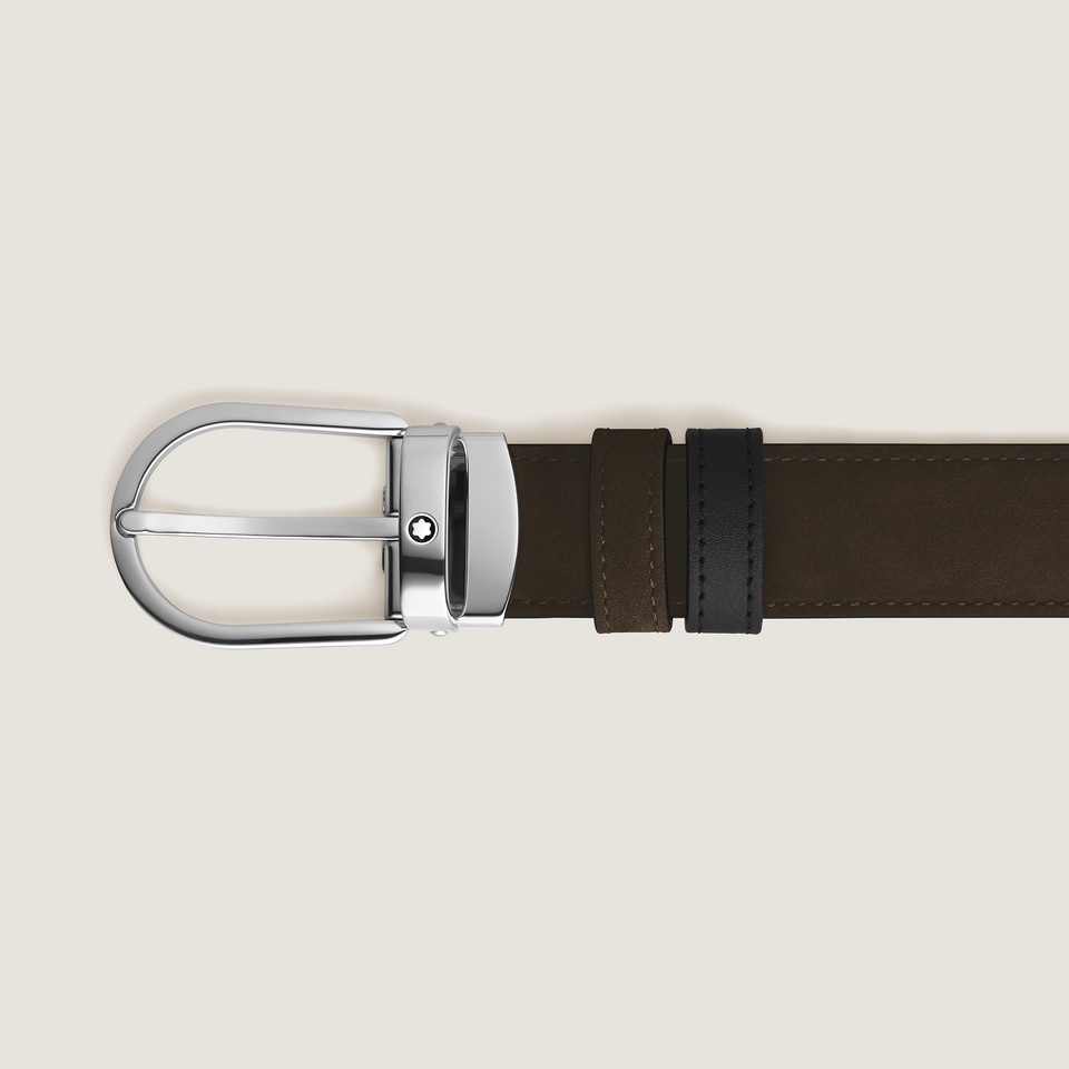 Horseshoe buckle brown/black 30mm reversible leather belt - 3