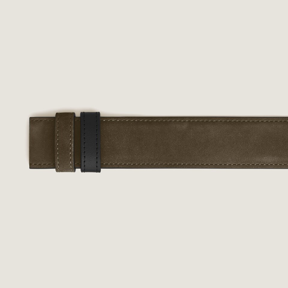 Khaki suede/black soft 35mm reversible leather strap - 3