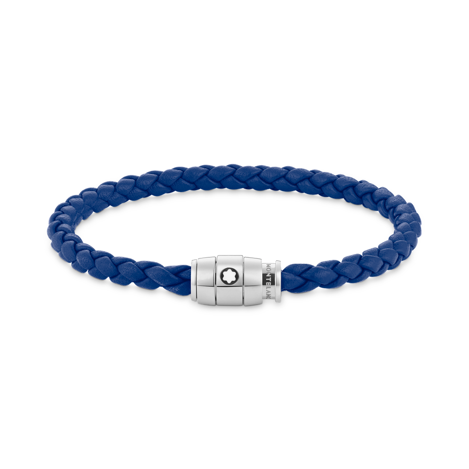 Bracelet Steel 3 rings closing and Blue leather - 1