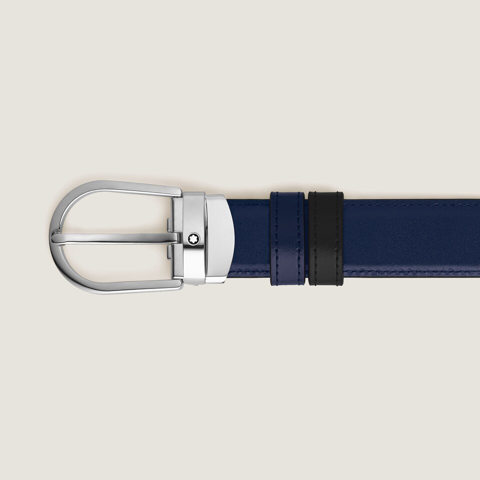 Horseshoe buckle black/ink blue 30mm reversible leather belt - 2
