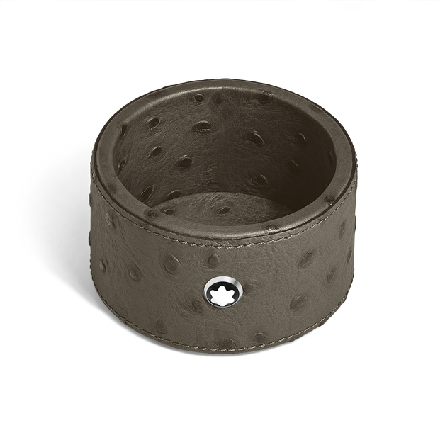 Small Round Desk Tray in Ostrich-Embossed Leather - 1