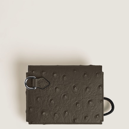 Porte-Cartes Plume avec Poign&eacute;e en Cuir Emboss&eacute; Autruche
