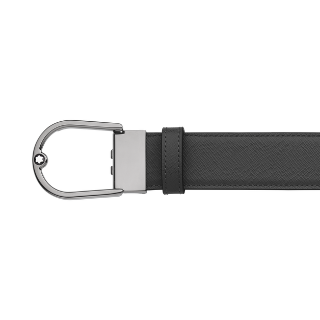Horseshoe buckle Saffiano printed mastic/black 35mm reversible leather belt - 4
