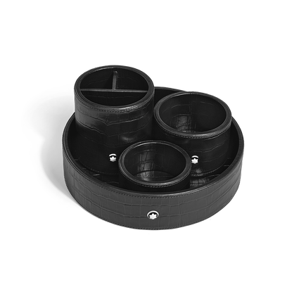 Grand Plateau de Bureau Rond en Cuir Emboss&eacute; Croco